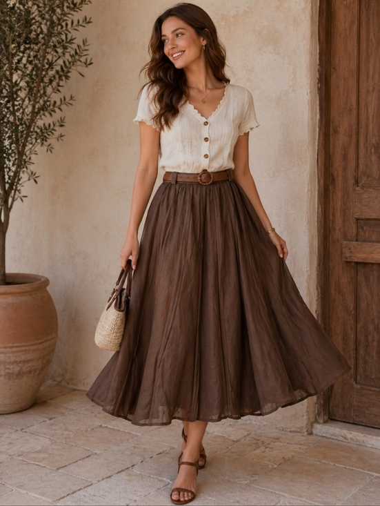 NIC+ZOE Dresses & Skirts - Nic + Zoe SILK A-line Pleated Skirt Women  Brown  Midi Size 10